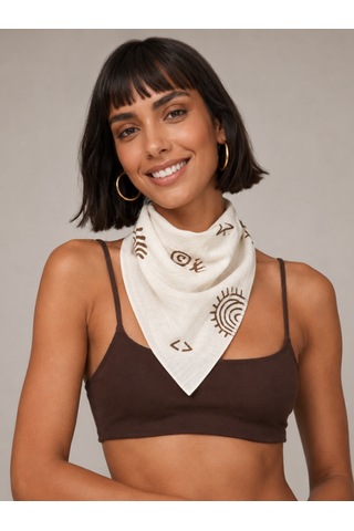 Vaura Solara Baskılı Müslin Bandana Fular Açık Bej