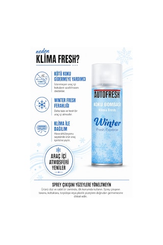 Klima Fresh Koku Bombası 150 Ml Winter Fresh Araç İçi Koku Giderici Sprey