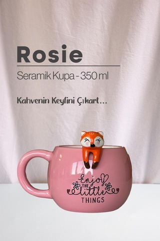 Tilki Ve Tavşan Figürlü Seramik Kupa 350 Ml Beyaz