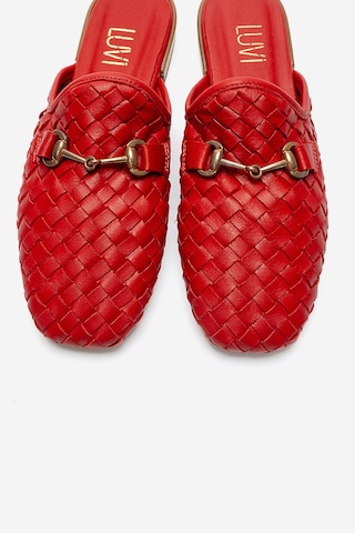 Luvishoes Senıa Kırmızı Örgü Hakiki Deri Tokalı Önü Kapalı Kadın Terlik