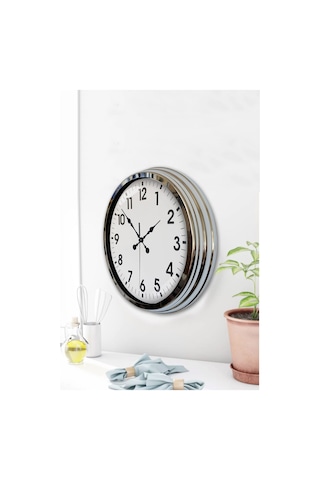 Krom Elegance 40 Cm Metal Standart Duvar Saati Krom