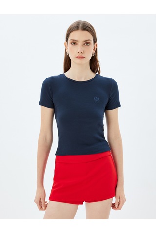 Koton Basic Fitilli Tişört Kısa Kollu Bisiklet Yaka Pamuklu Slim Fit Lacivert 5wak50089ek Lacivert