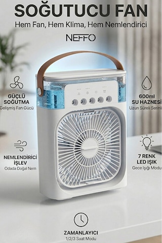 600 Ml Buharlı Serinletici Fan Taşınabilir Mini Klima Fanı Led Işıklı Hava Soğutucu