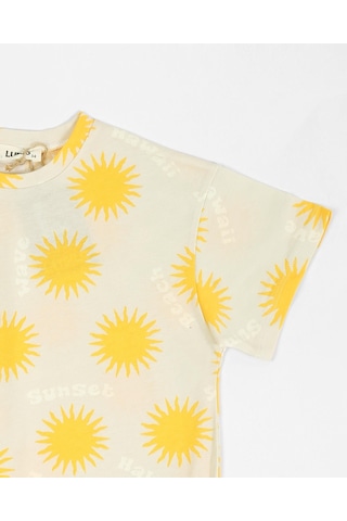 Luess Baskılı Oversize Kısa Kol Erkek Çocuk T-shirt Sarı