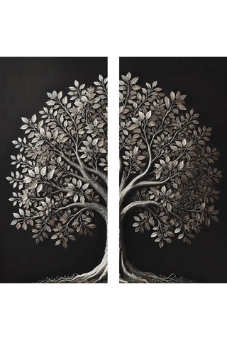 2li Eskitme Krom Ağaç Kanvas Tablo 60x120cm X2 Çok Renkli