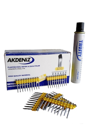 Akdeniz 2.7 x 38 MM Metal-Beton Pin Düz Çivi 1000 Adet + 1 Gaz