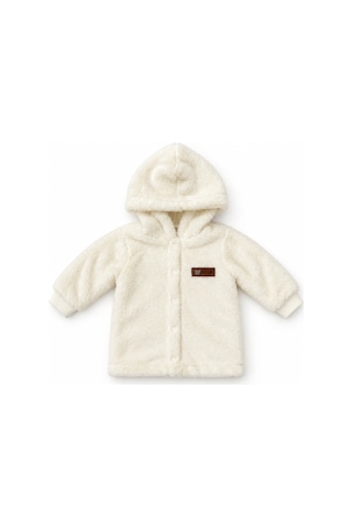 Beniizle Kapüşonlu Unisex Welsoft Yumuşak Dokulu Çıtçıtlı Kışlık Bebek Hırkası Ekru