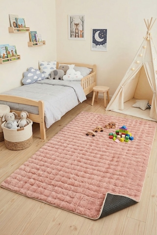 Yüksek Kalite Ekstra Yumuşak Pembe Kaymaz Özel Tabanlı Tavşan Bubble Peluş Halı