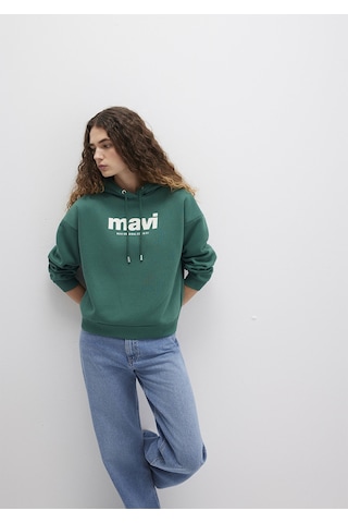 Mavi - Mavi Logo Baskılı Yeşil Kapüşonlu Sweatshirt 168334-71874 Yeşil