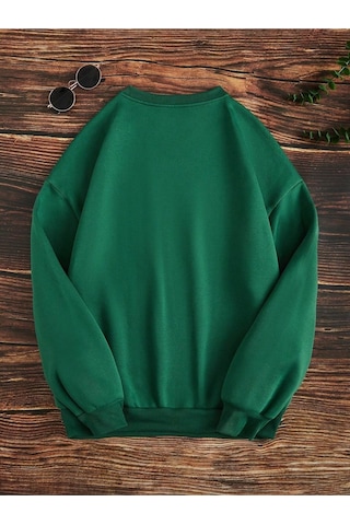 Kadın Nefti Yeşili Dalmatian Dog Baskılı Bisiklet Yaka Sweatshirt Nefti Yeşili