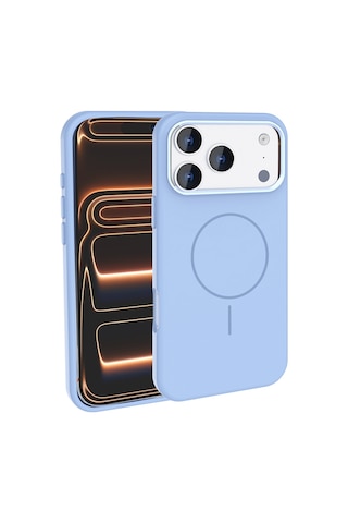Apple Uyumlu iPhone 17 Pro Kılıf M-safe Şarj Özellikli Metal Kamera Çerçeveli Mkst Edi Silikon Kapak - Açık Mavi Mavi