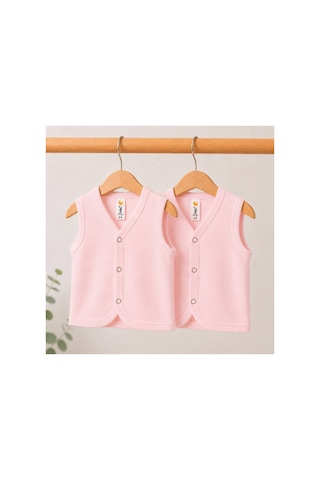 H&c Coolboy H & C %100 Pamuk 2'li Bebek Yeleği Çıtçıtlı Kolsuz İç Yelek 0-36 Ay Pembe