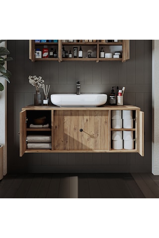 Gusto Ayaksız Oval Lavabolu Mdf 120 Cm Çekmeceli Banyo Dolabı Atl Atlantik Çam