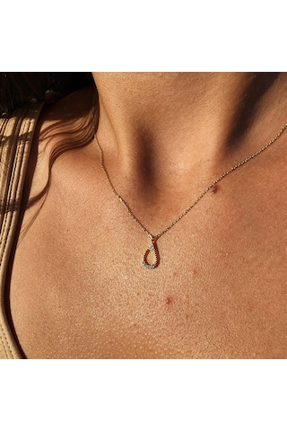 İçi Boş 0,30 Ct Pırlanta Signty Taşlı Damla Figürlü Tarz Tasarım Modern Dizayn 14 Ayar Altın Kolye