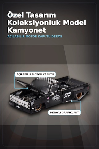 Hot Rod Tasarımlı 1/64 Chevrolet Silverado Dually Diecast Model Araba - Tekli Kutu Bx-313351