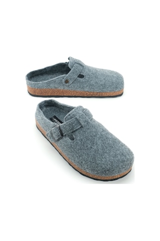 Gezer Erkek Kışlık Keçe Mantar Taban Tek Toka Ayarlanabilir Rahat Taban Ev Bahçe Terlik Gri