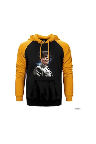 Atatürk Baş Komutan Sarı Renk Reglan Kol Sweatshirt / Hoodie
