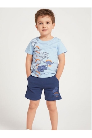 Erkek Bebek Hayvan Baskılı Şortlu Takım-15836 Mavi