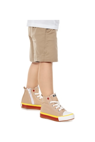 Kiko Kids Tinna Bağcıklı Erkek Bebek Boğazlı Keten Spor Ayakkabı Bej