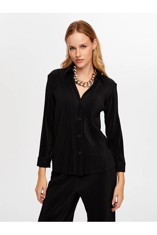 Faik Sönmez Kendinden Piliseli Kadın Uzun Kollu Gömlek W26gml005 Siyah