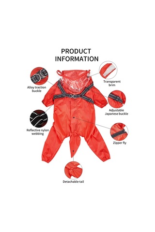 Kapüşonlu Köpek Yağmurluk Entegre Koşum Tasması -kolay Aşınma, Dört Ayaklı Tasarım, Boyut: L Siyah