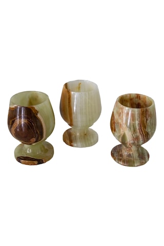Oniks Doğal Taş Likör Bardağı - Dekoratif Kahve Yanı Bardağı - 2,