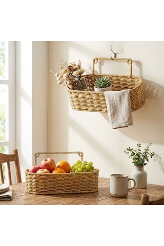 Büro Ev Ofis Düzeni İçin 2parça Hasır Stil Rattan Plastik Oval Organizer Ünite Duvar Askısı Diğer