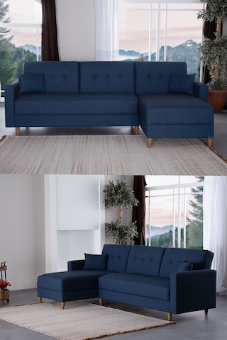 Kilim Mobilya Scandi Köşe Uzanmalı Yataklı Köşe Takımı Hem Sağ Hem Sol Köşe Olarak Kullanılabilir Lacivert