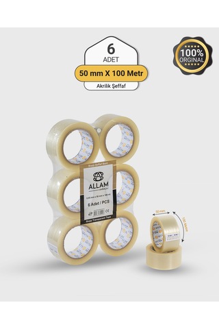 6 Adet 50 Mm X 100 Mt Şeffaf Koli Bandı Güçlü Yapışkan Paketleme Bantı