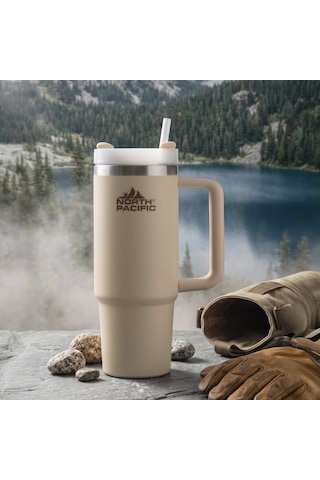 Kulplu Pipetli Termos - 900 Ml Bej