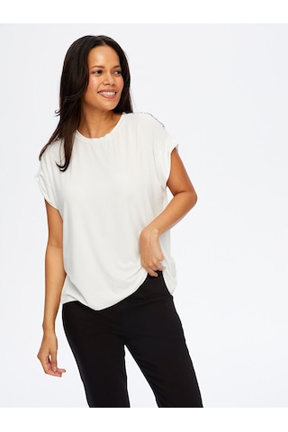 Omuzu Zincir Detaylı Modelli Tshirt W26tsh091 Uw26tsh09173 Ekru