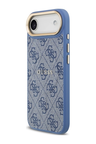 Apple Uyumlu iPhone 17 Air Kılıf Guess Lisanslı M-safe Şarjlı Gold Kamera Çerçeveli Pu Deri Yazı Logolu Mavi Mavi