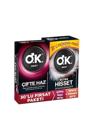 Okey Ultra Hisset Prezervatif 20'li + Çifte Haz Prezervatif 10'lu