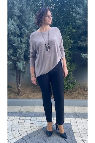 Kadın Siyah Punto Boru Paça Pantolon Bir Beden Küçük Tercih Edin Siyah