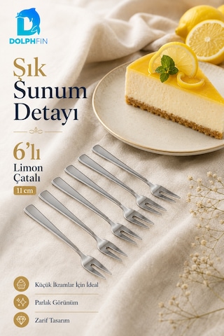 6 Lı Paslanmaz Çelik Limon Çatalı Seti 11 Cm Mini İkram Ve Sunum Çatalı Gümüş