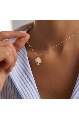 Sembolgold Sevimli Kapaklı Kalp Kolye Taşlı 10.1 Mm 45 Cm T14383 Renkli