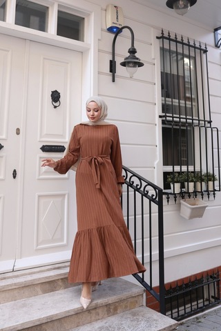 Lara Kumaş Bağlamalı Elbise - Taba / E0124 Taba