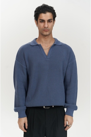 Mai Collection Mai Studios Co. Magnus Polo Yaka İndigo Erkek Triko Kazak İndigo