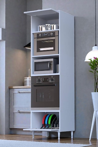 Eliusta Viramo Mikrodalga/ankastre Fırın Dolabı Kapaklı Depolama Alanlı 60x217x56 Cm Modüler Dolap Beyaz