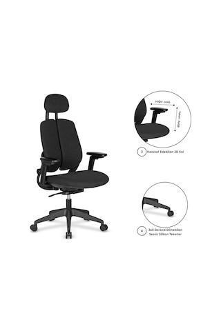 Casella Bonita Döşemeli Yönetici Koltuğu Ofi S Koltuğu Ergonomik, Şık Ve Fonksiyonel Siyah