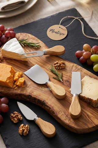 4'lü Bambu Saplı Çelik Peynir Bıçağı Seti Kahvaltı Bıçak Seti