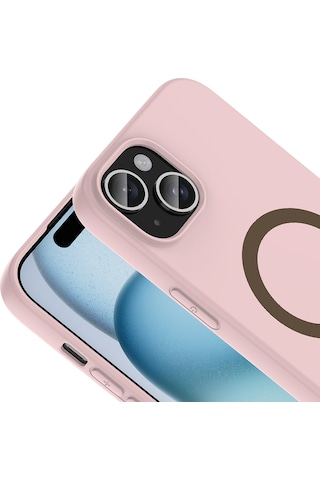 iPhone Uyumlu 15 Kılıf M-safe Şarj Özellikli Klfs Aris Silikon Kapak - Açık Pembe Çok Renkli
