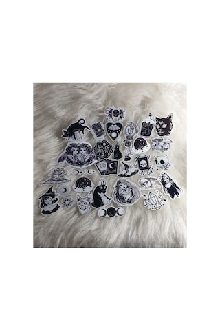 30'lu Gothic Witcher Grunge Sticker Seti - Etiket Seti Scrapbook Bullet Journal Siyah