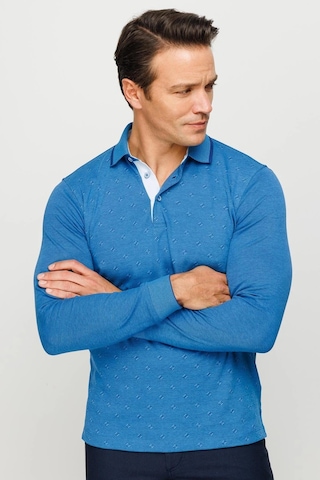 Desen Triko Erkek Polo Yaka Kare Desenli Uzun Kollu Sweatshirt Saks Saks