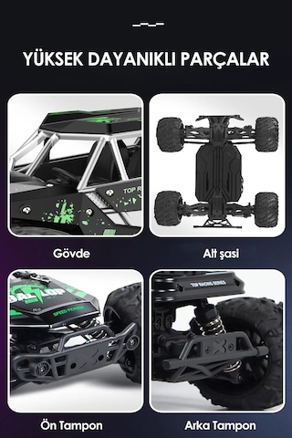 2.4ghz Metal Gövde Led Farlı 4x4 4wd 50km Hız Yapan Uzaktan Kumandalı Rc Araba