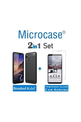 Microcase Xiaomi Mi Max 3 Brushed Carbon Fiber Silikon Kilif+Cam 281156992 - Seçenek / Cam Koruma-Cam Istiyorum