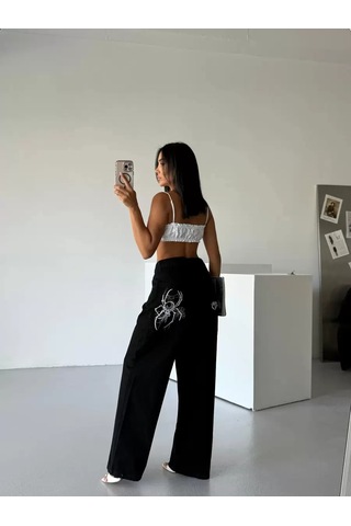 Paradise Blaka-05 Örümcek Baskılı Siyah Baggy Jean Çok Renkli
