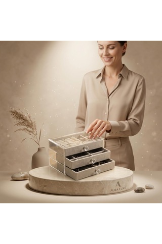 Piev House By House Üç Katlı Çekmeceli Takı Kozmetik Organizer Bej