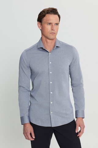 AC&Co / Altınyıldız Classics Erkek Sıyah Flamlı Slim Fit Dar Kesim Düğmeli Yaka Gömlek Siyah
