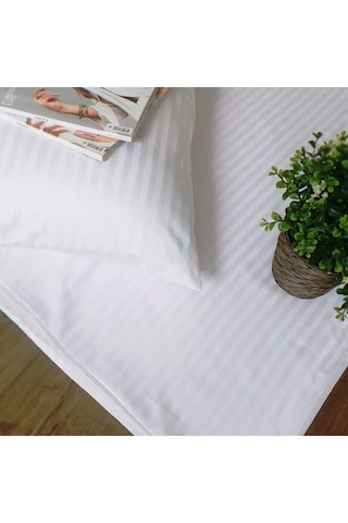 Nivora Çift Kişilik Çizgili Pamuk Saten Çarşaf 240x280 Mix & Match Otel Serisi Beyaz